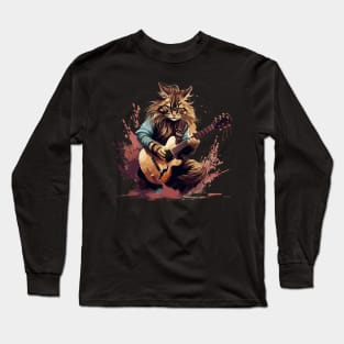 Maine Coon Cat Playing Guitar Long Sleeve T-Shirt